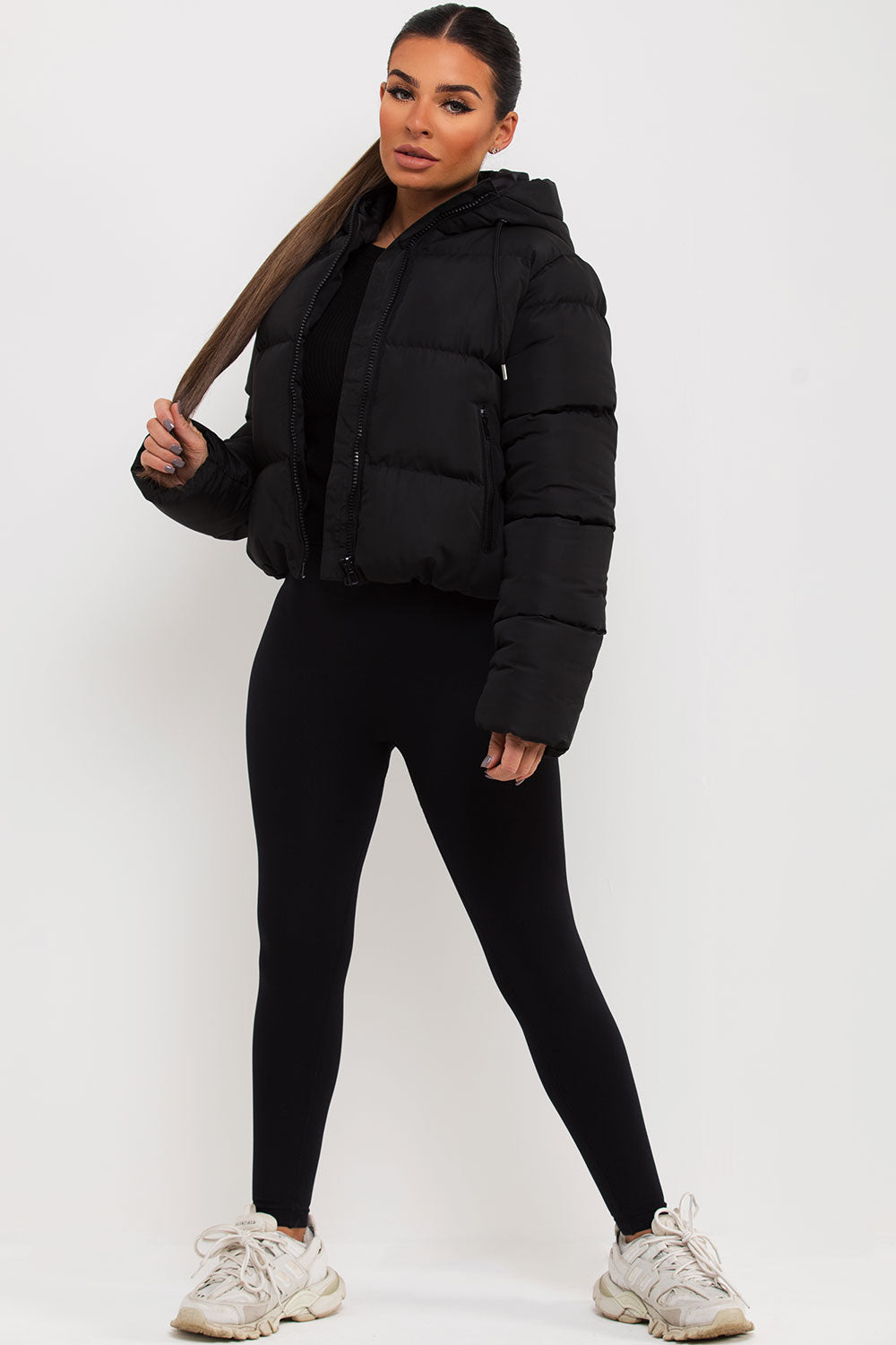 womens zara puffer jacket black