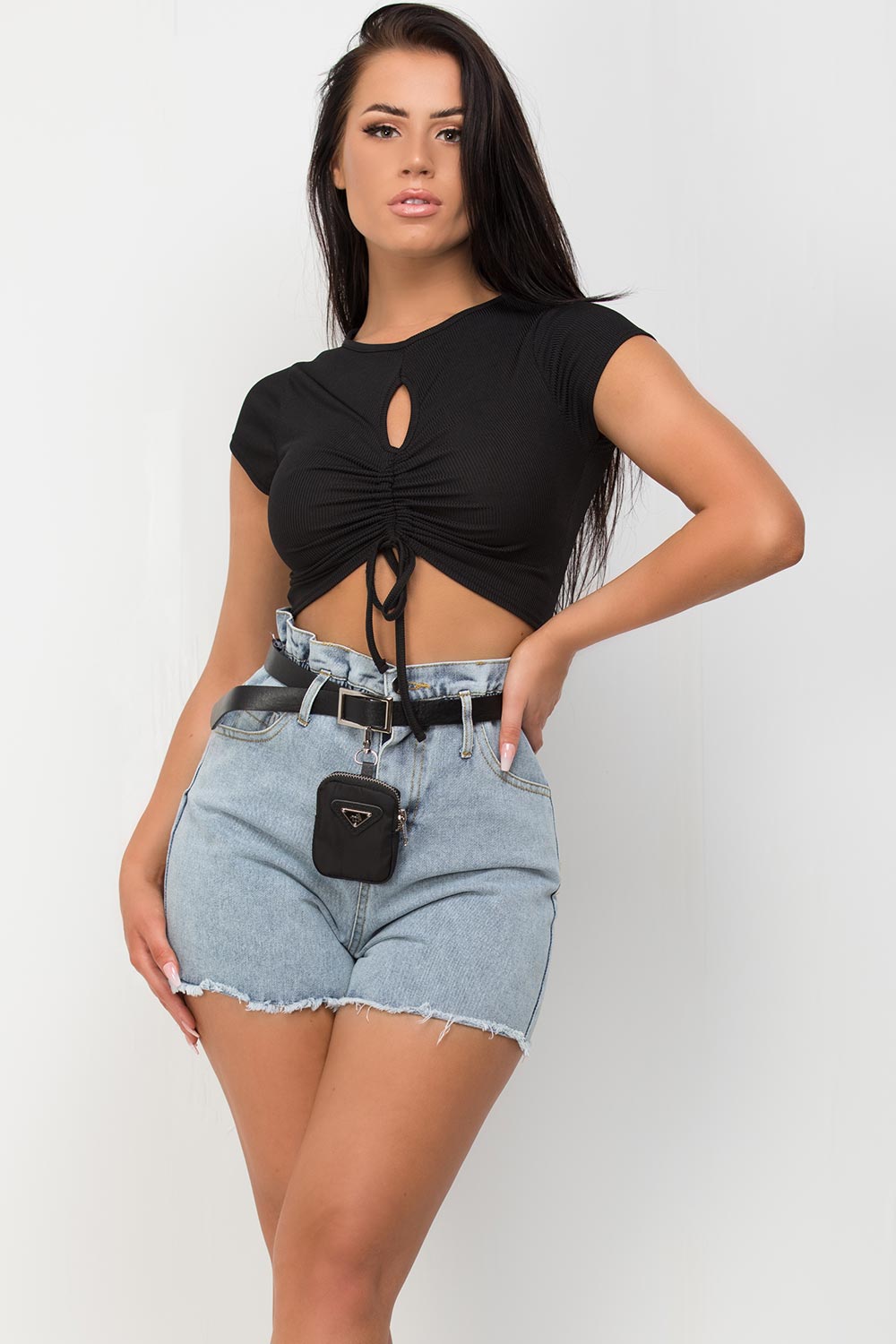 high waisted denim shorts with belt