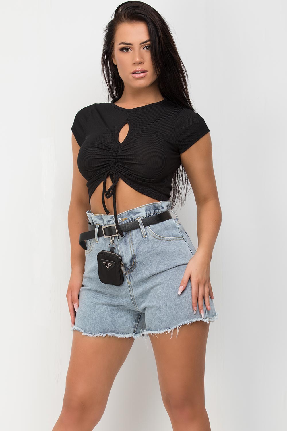high waisted denim shorts
