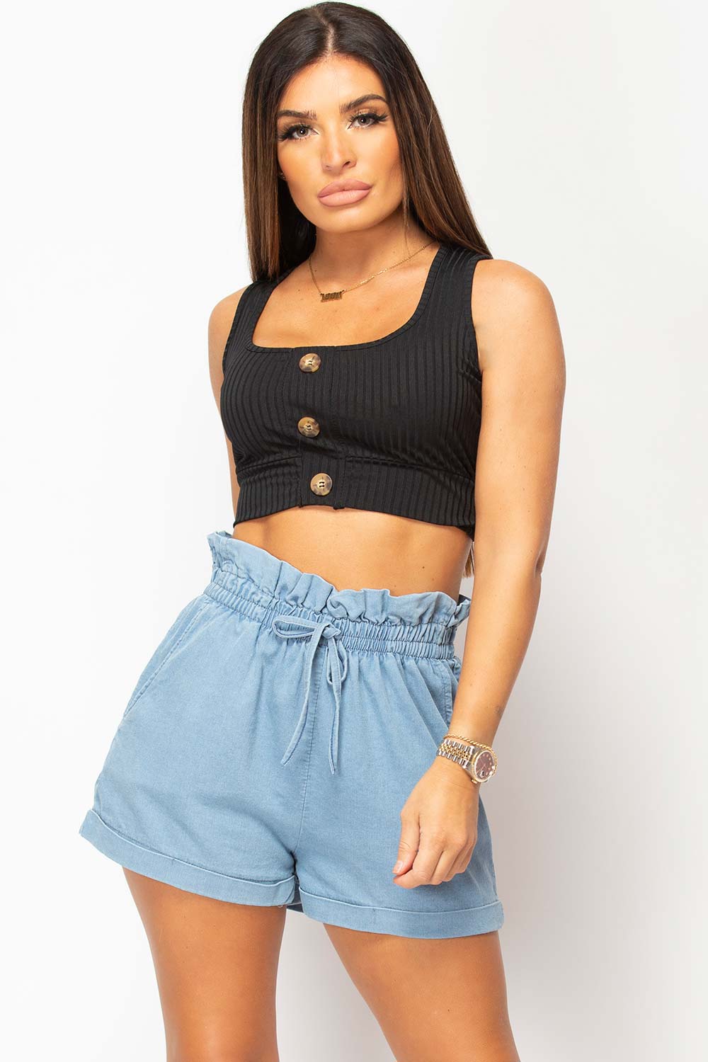 black ribbed crop top