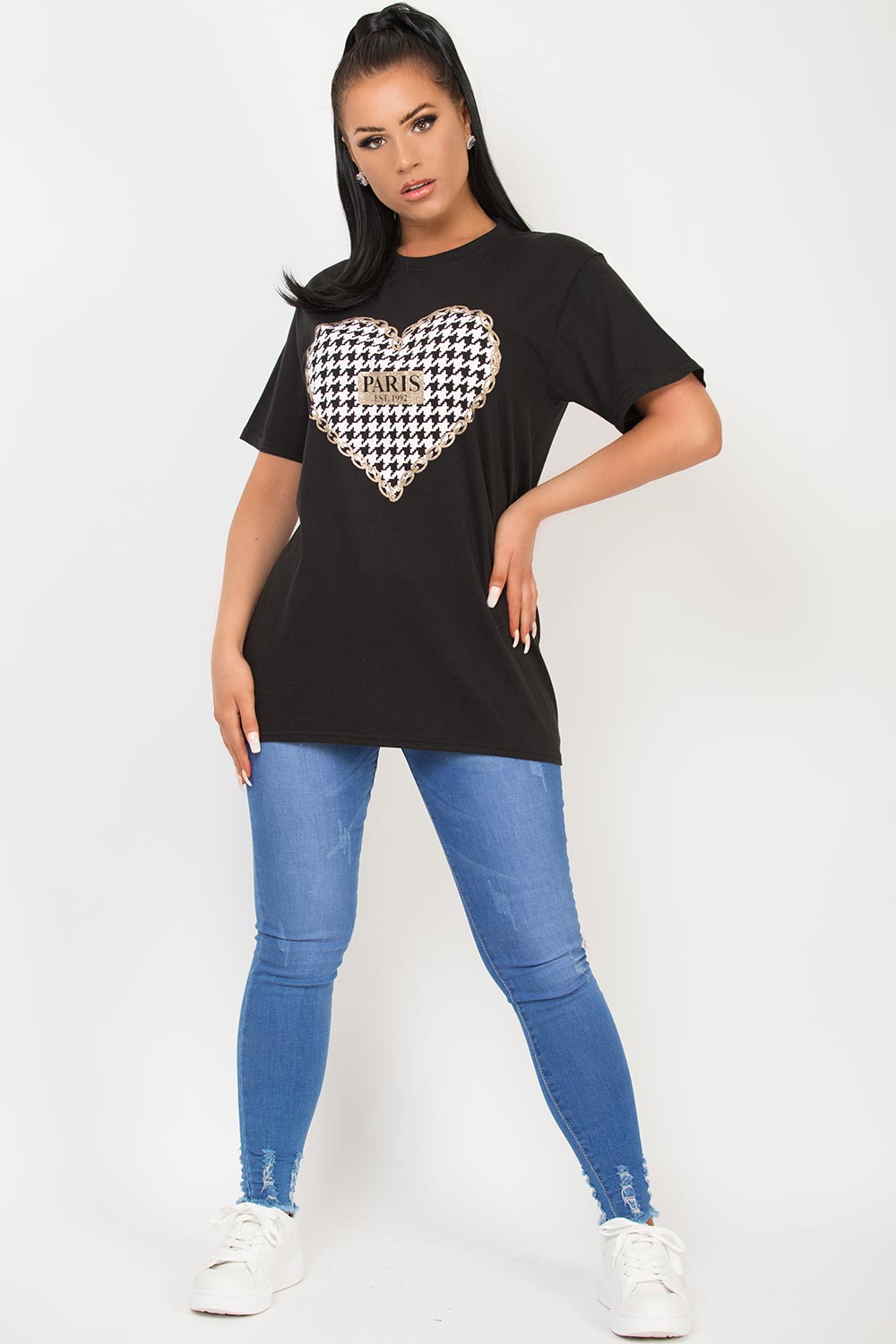 black oversized heart graphic t shirt