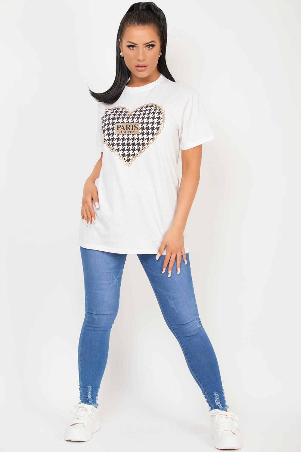 womens white oversized paris slogan t shirt