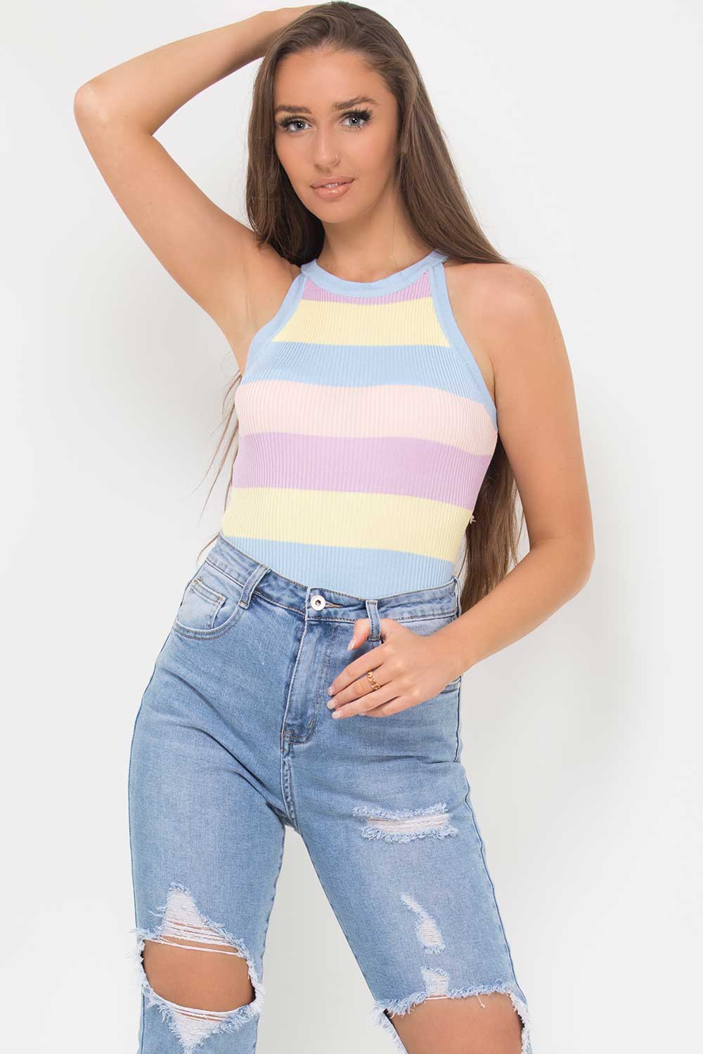 pastel stripe knitted bodysuit