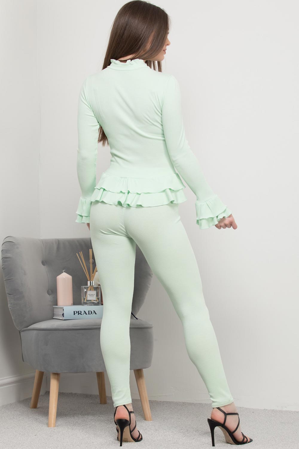 ribbed hem button front lounge set