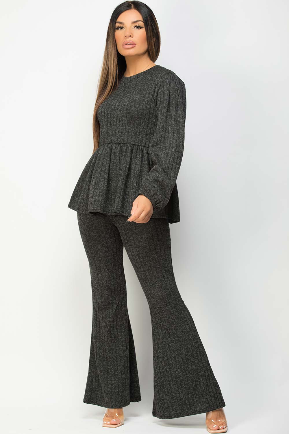 wide leg lounge set charcoal