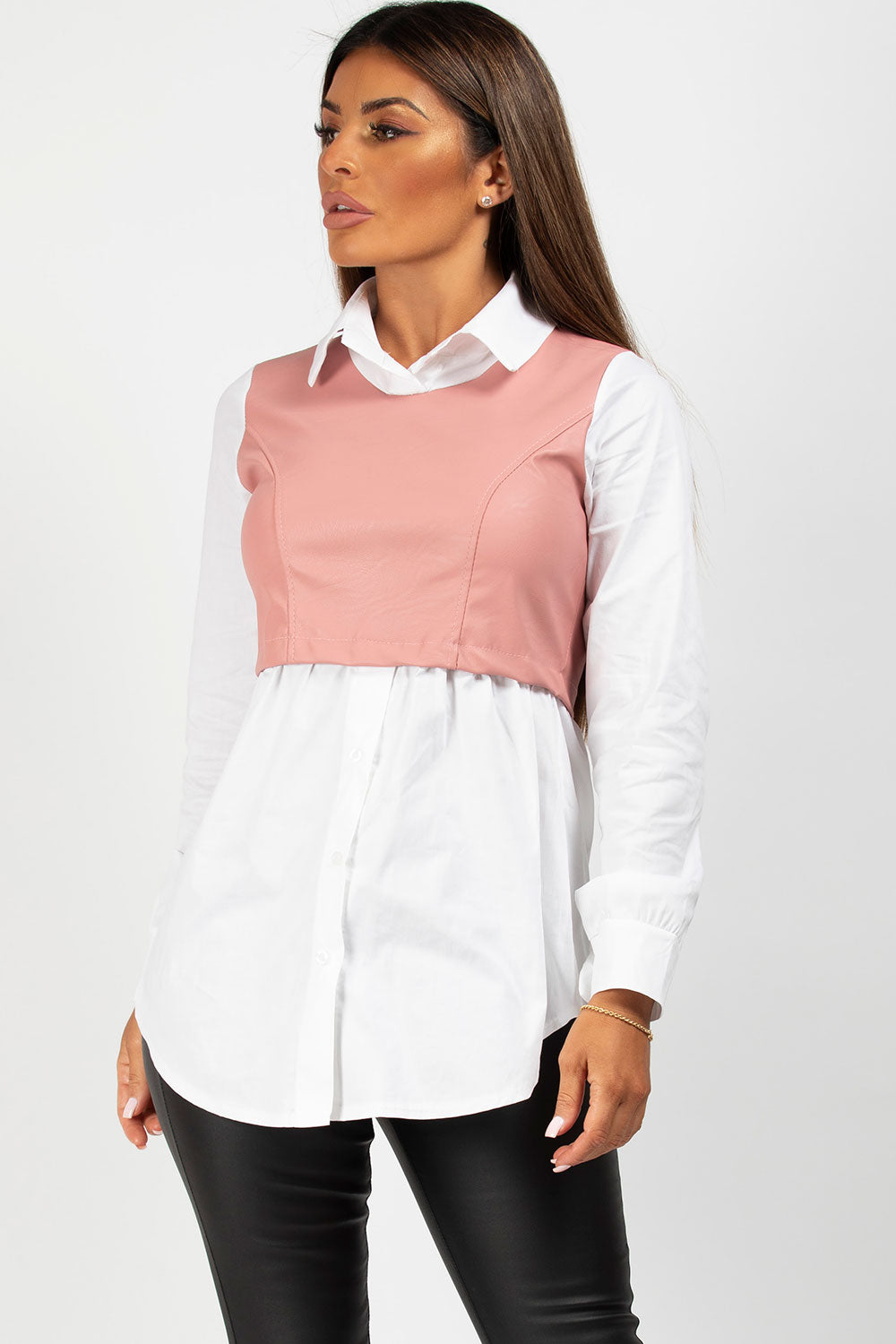 Pu leather bust panel shirt