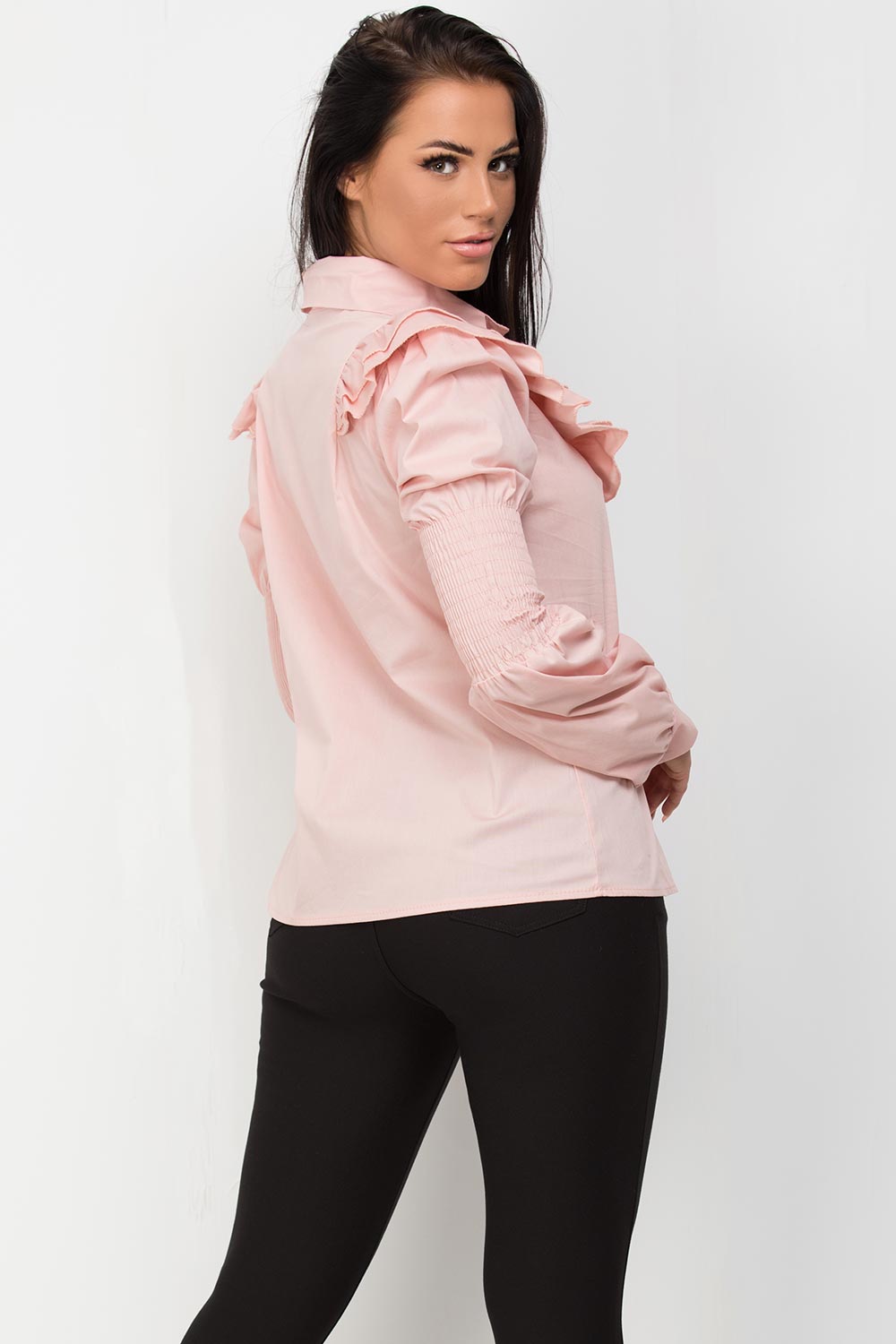 long sleeve frill shoulder blouse womens