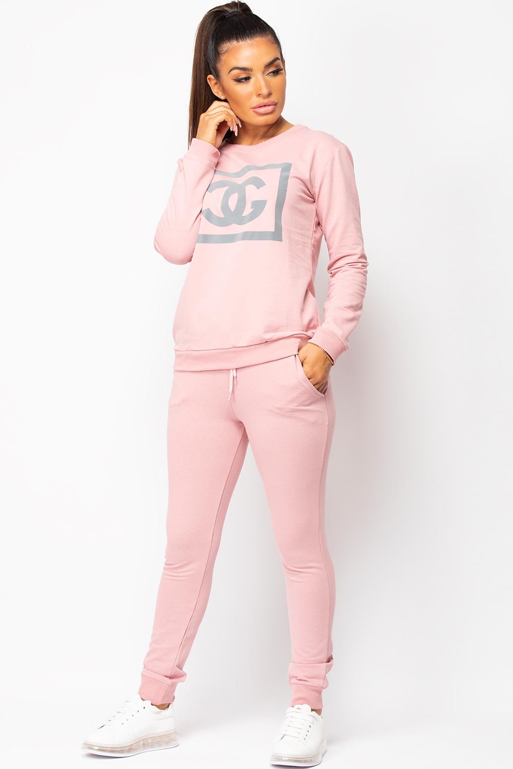 pink cg slogan tracksuit womens