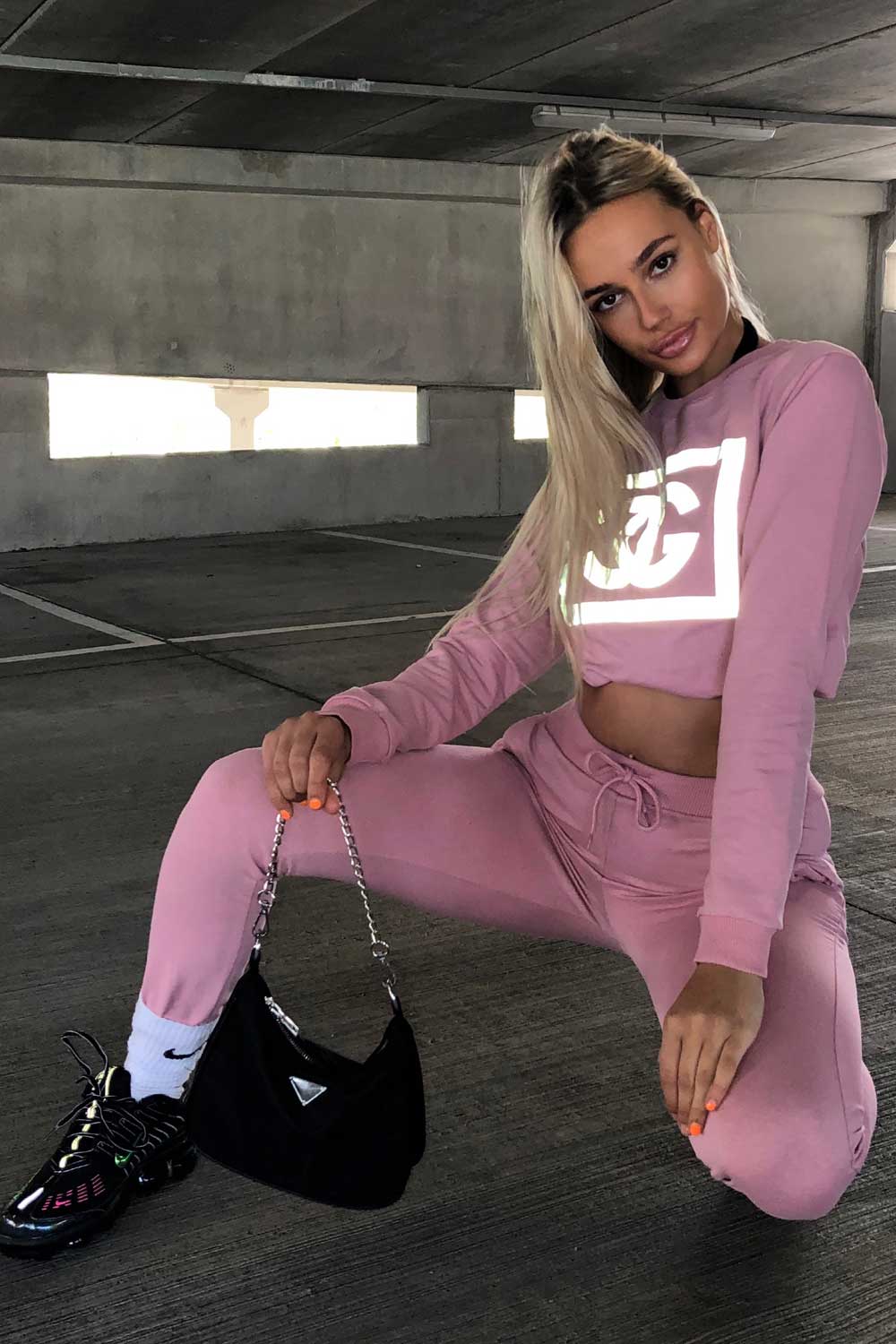 pink cg print lounge set womens