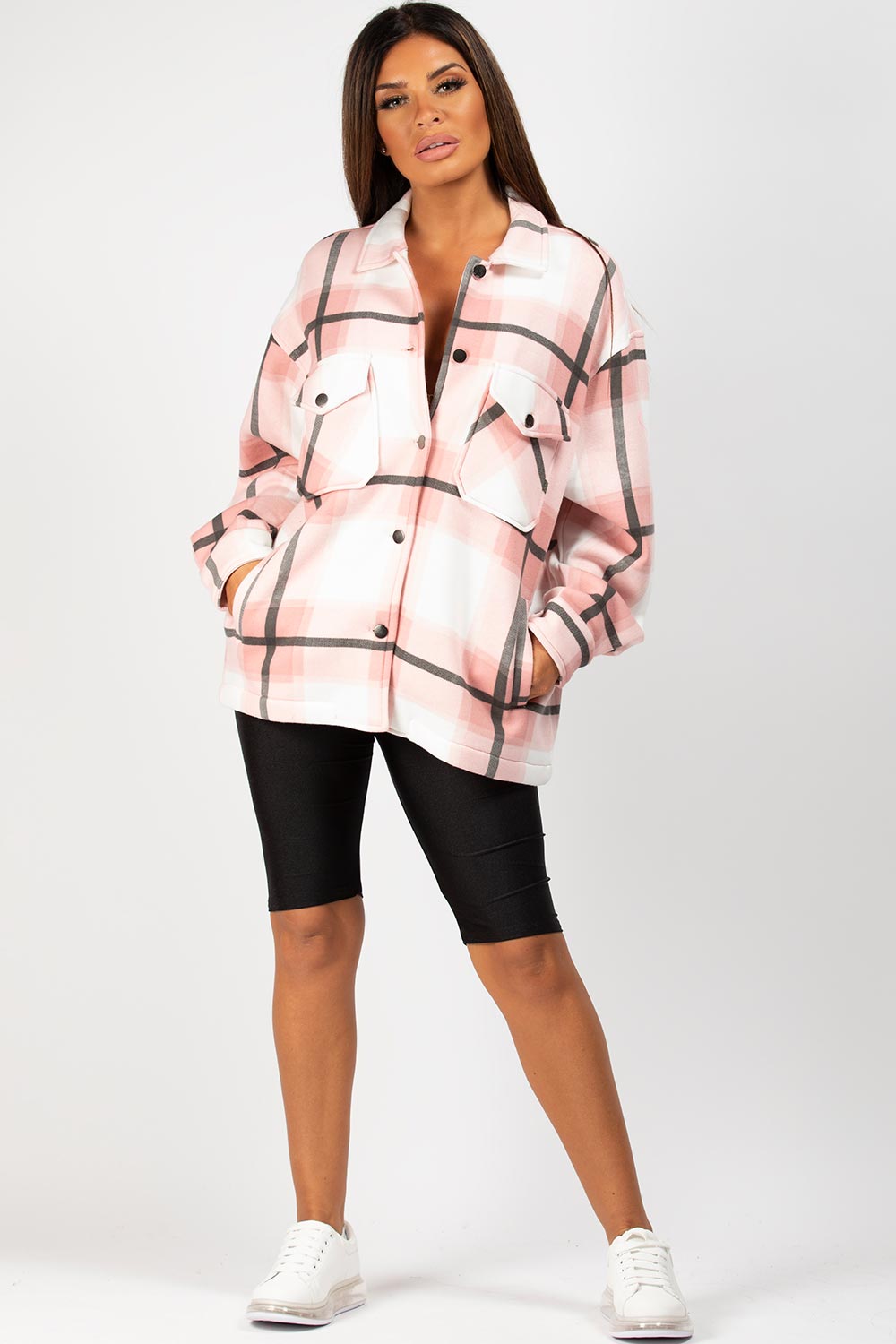 pink check shacket