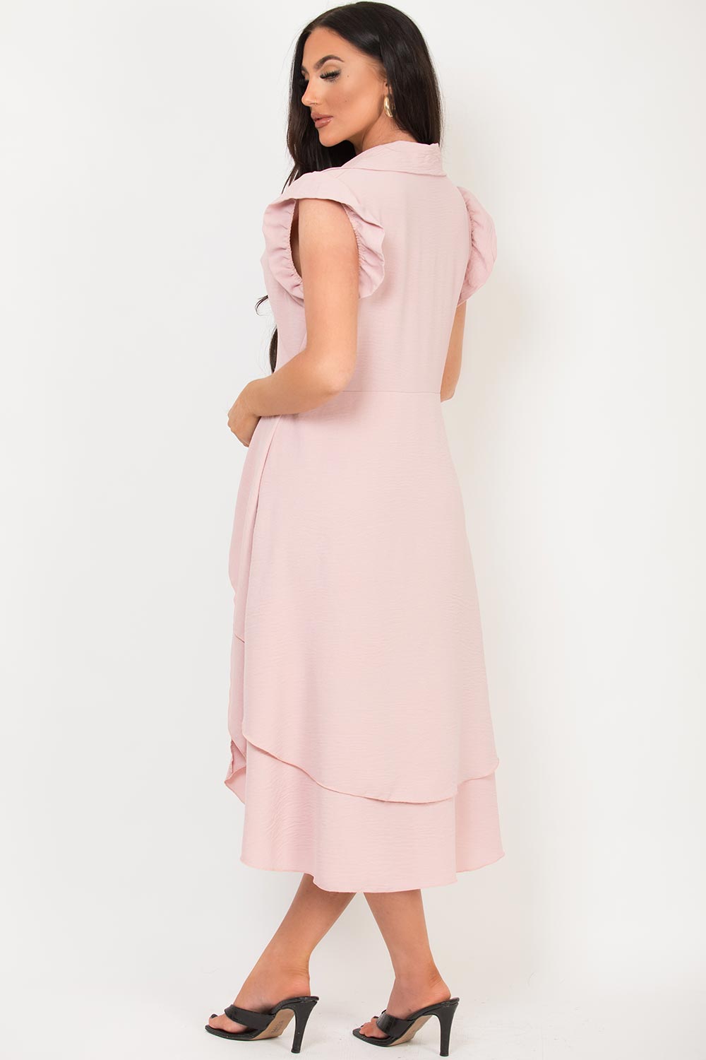 frill shoulder high low dip hem summer dress