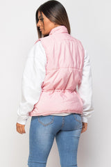 pink puffer padded gilet with drawstring waist