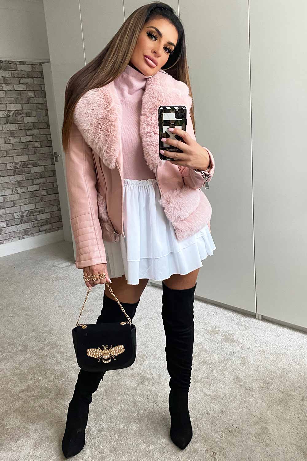 pink faux fur jacket