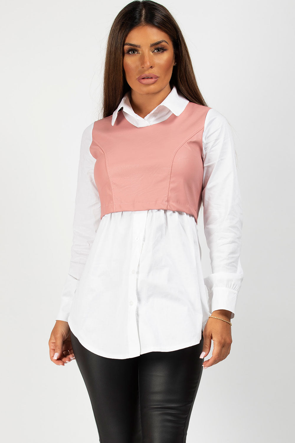 pink and white shirt