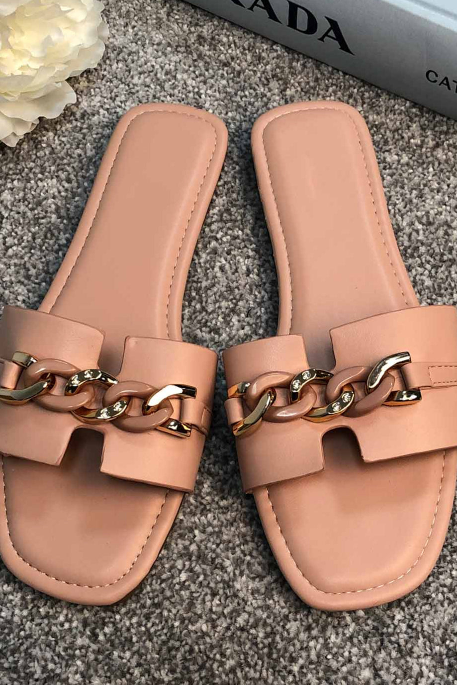 flat sandals pink sliders on sale