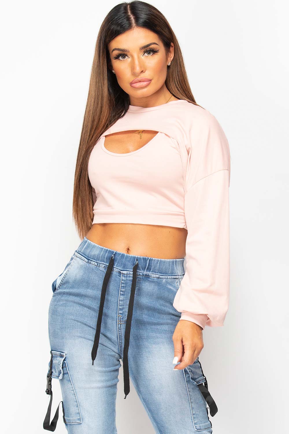 pink cut out front sweatshirt