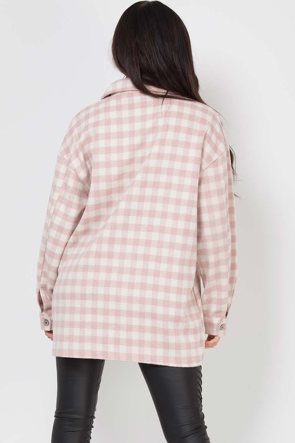pink gingham check shacket