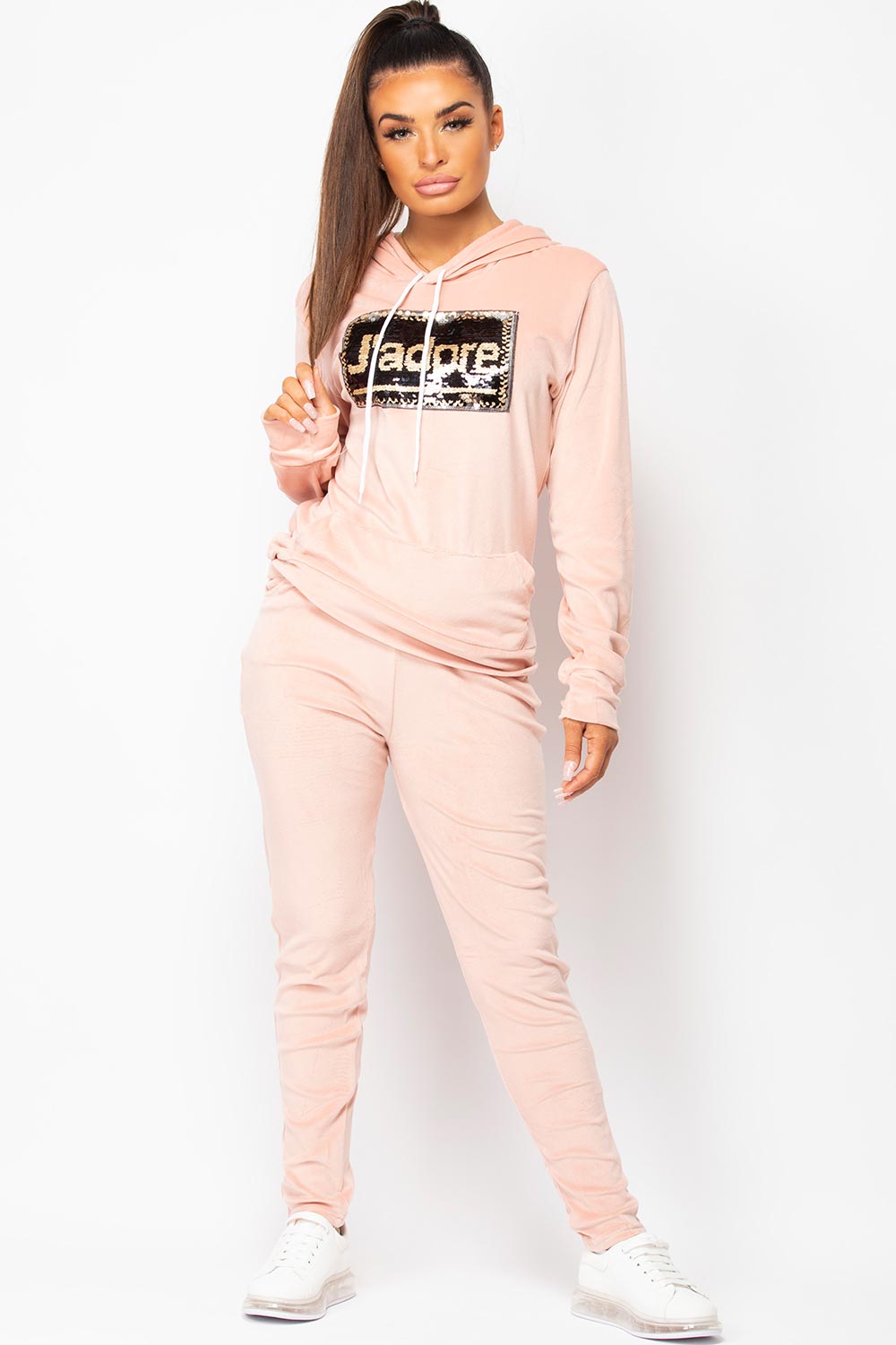 womens pink velour loungewear set uk
