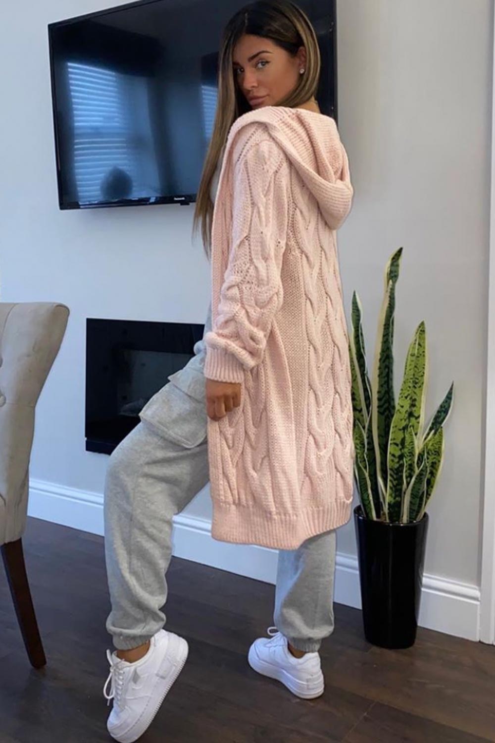 long pink cardigan