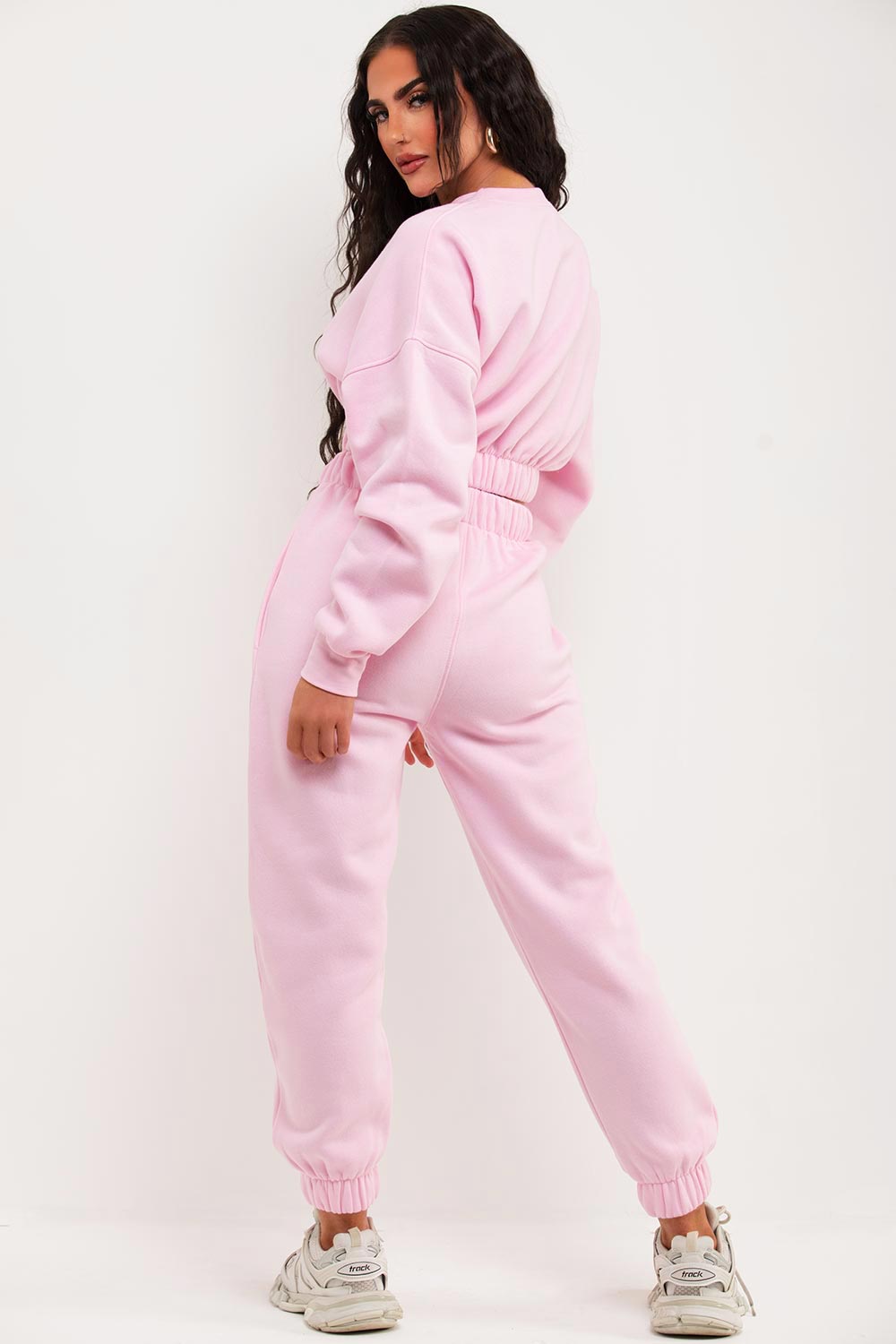 womens high waisted joggers and crop sweatshirt co ord