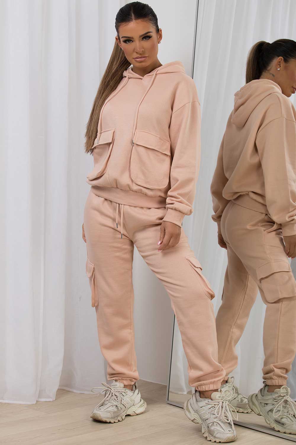 womens hooded loungewear set with utility pockets