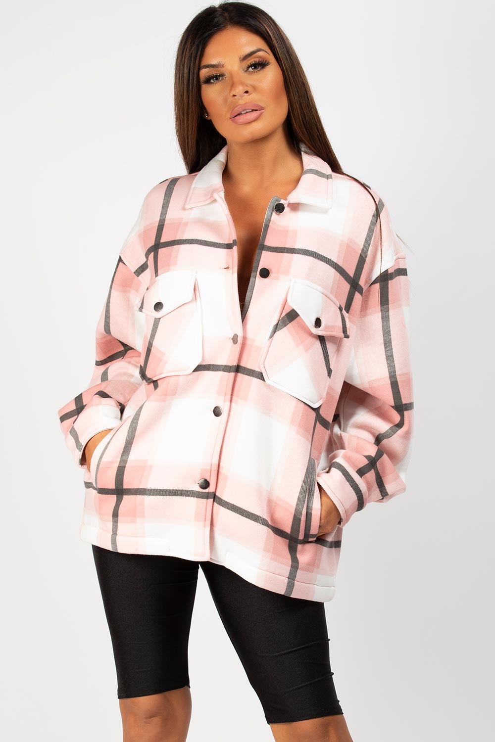 pink check oversized shacket