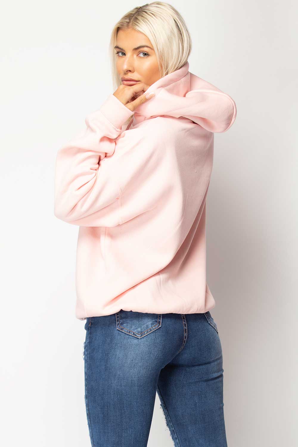 pink sequin lips oversized hoodie