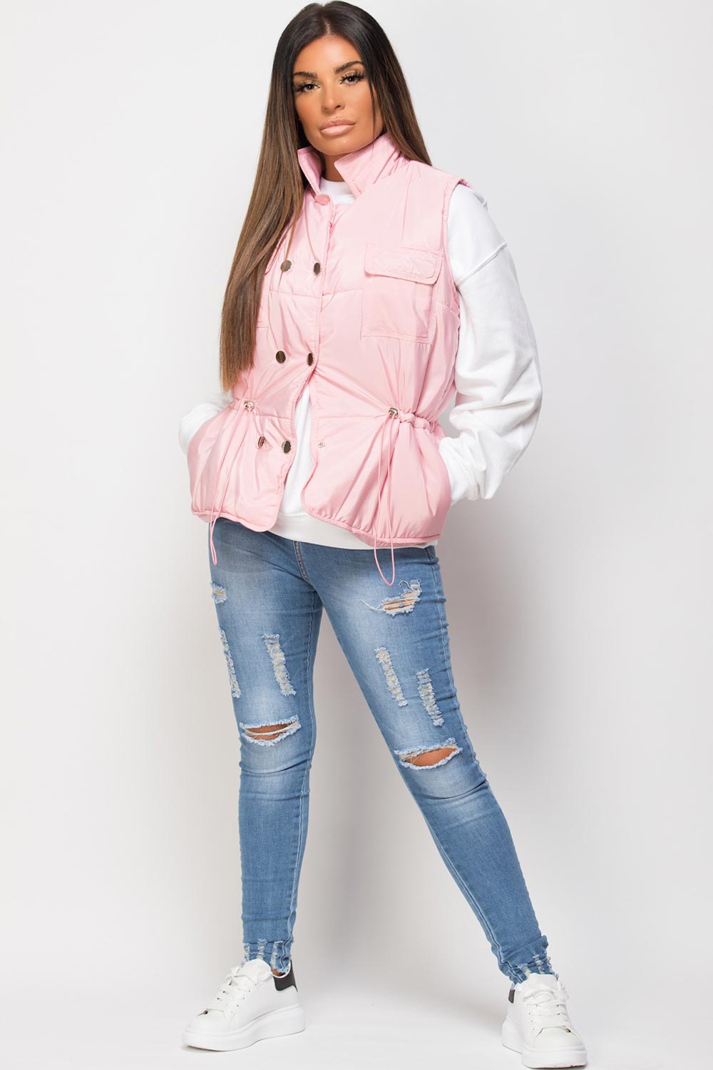 womens padded gilet pink