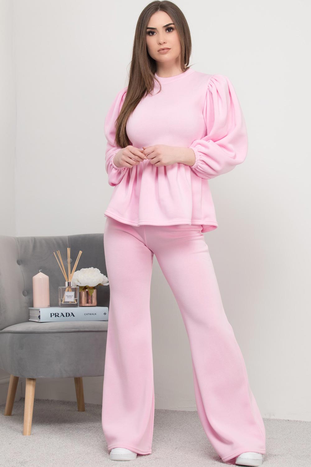 peplum frill loungewear set with wide leg