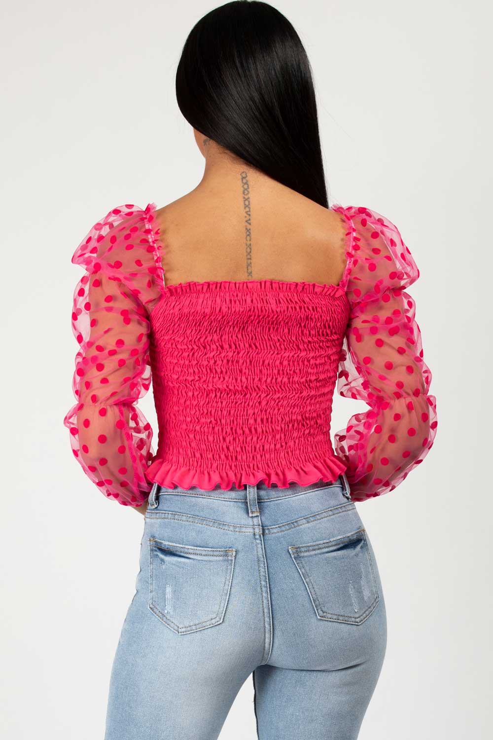 polkadot sleeve crop top pink
