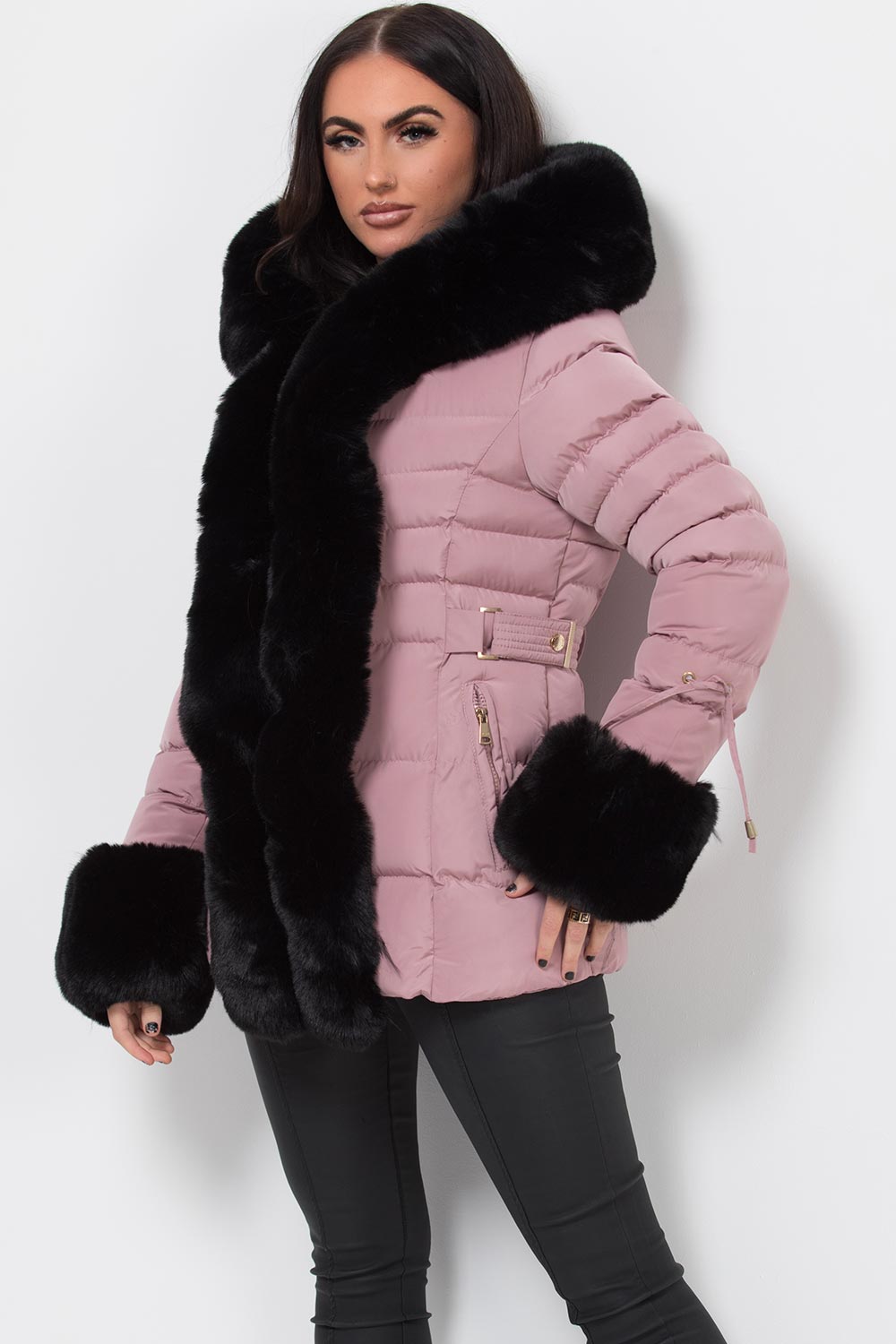 fur hooded padded puffer coat womens