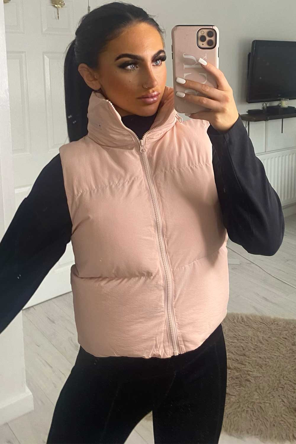 womens bodywarmer puffer padded gilet pink