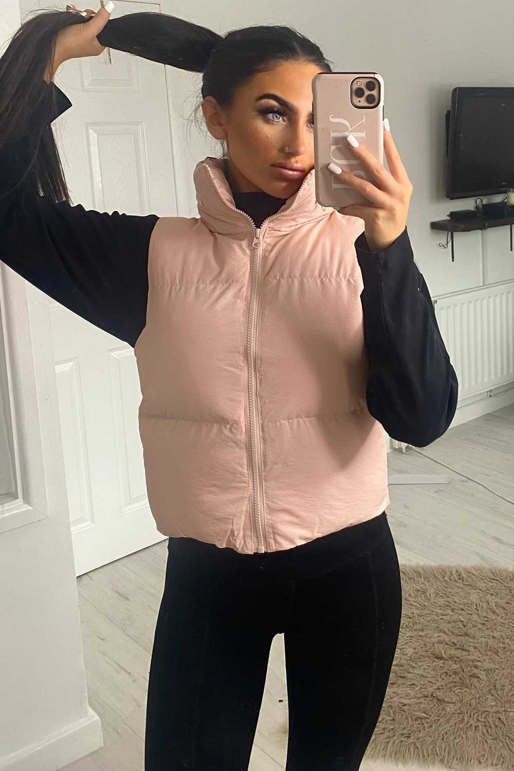 pink puffer gilet womens
