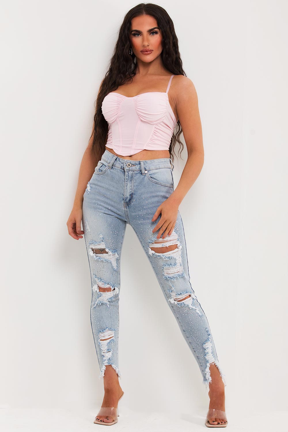 pink ruched corset top uk