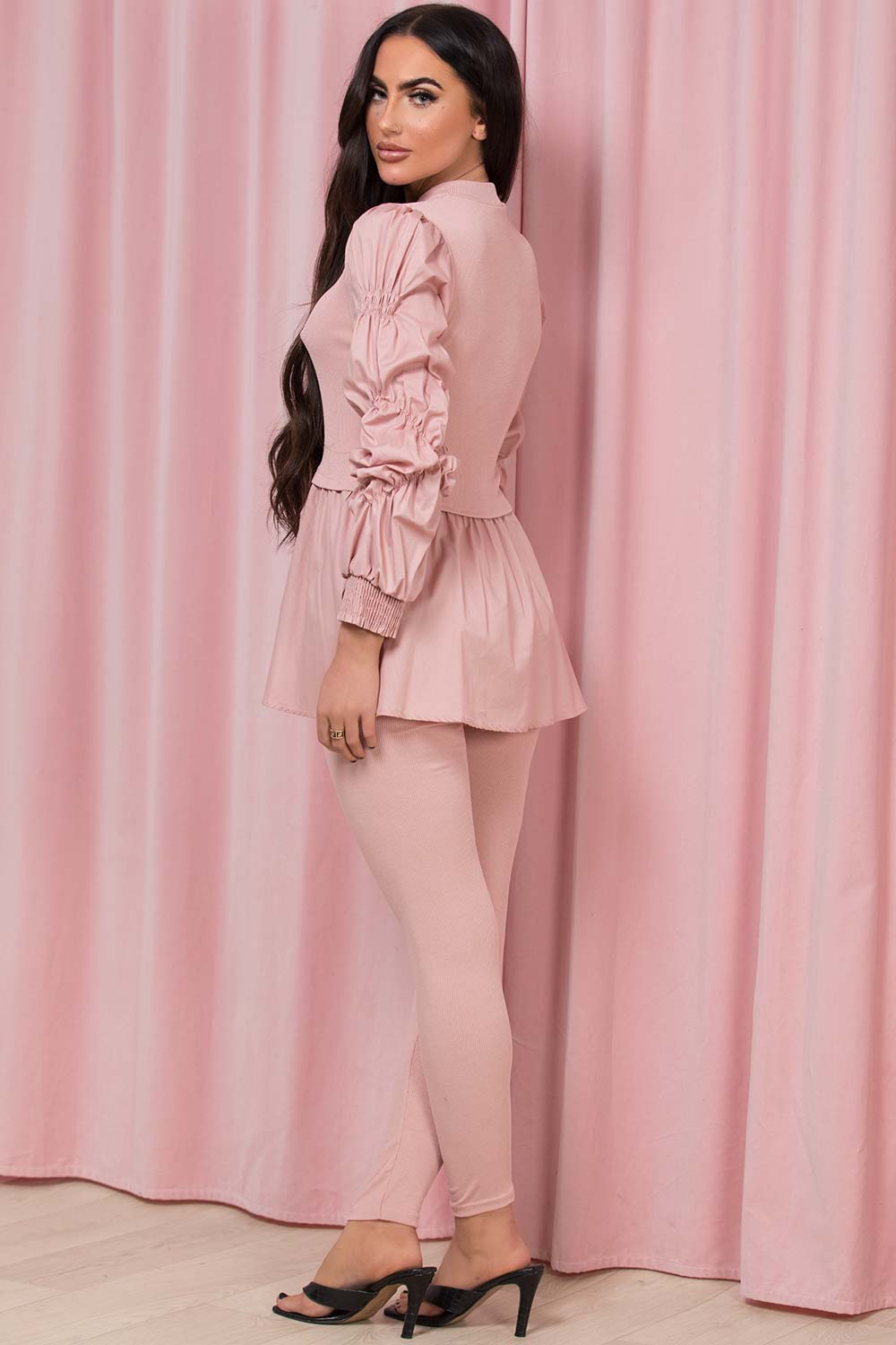 women's loungewear with ruched sleeves peplum frill hem