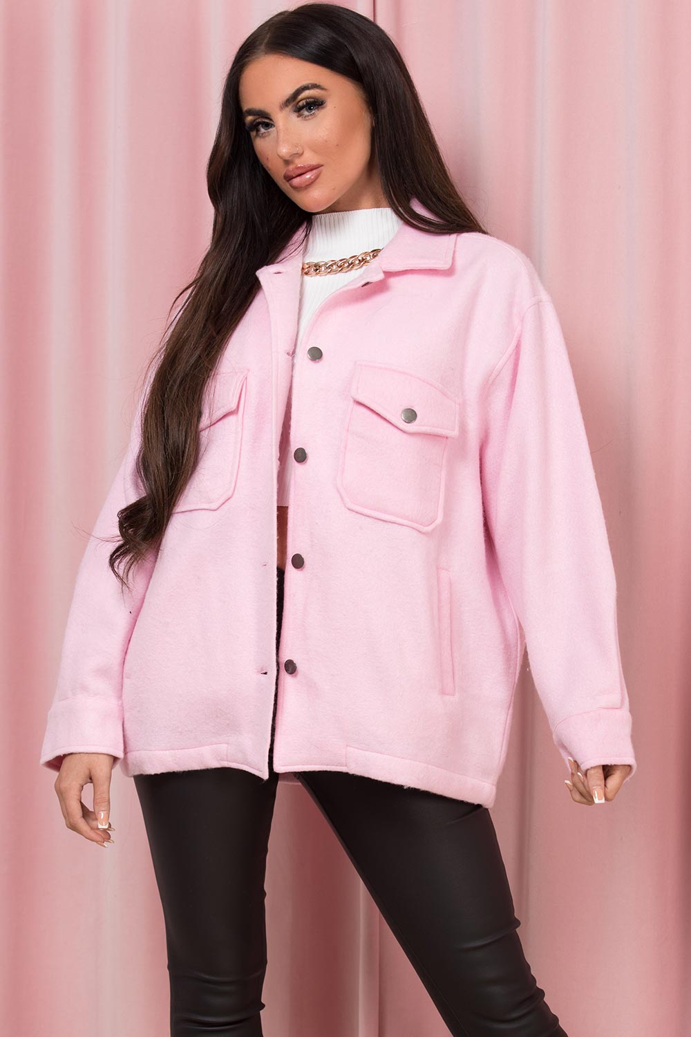 womens pink shacket