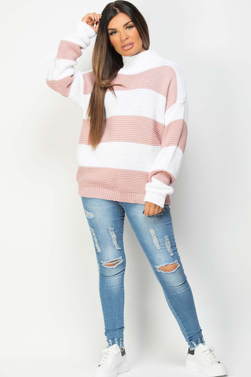 womens jumper with pink stripes