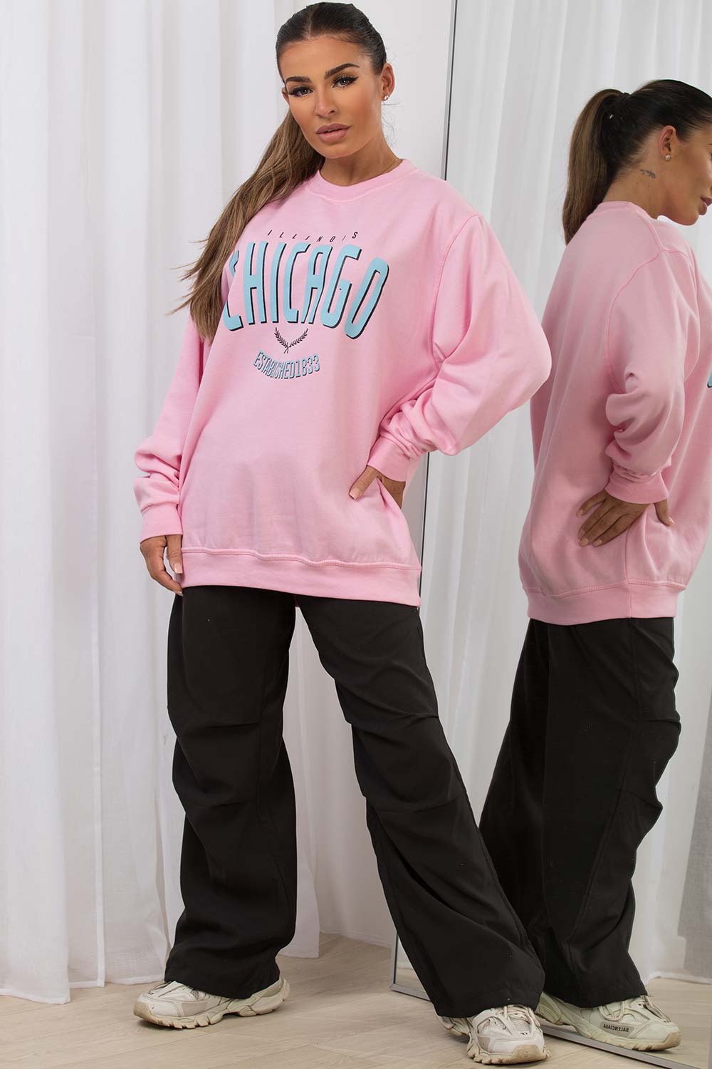 womens oversized sweatshirt with chicago slogan