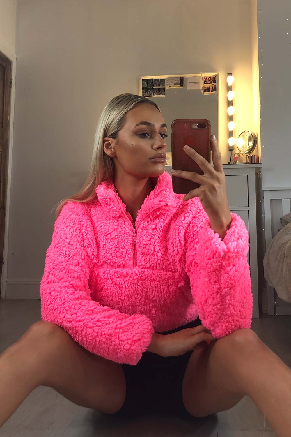 neon pink teddybear jacket