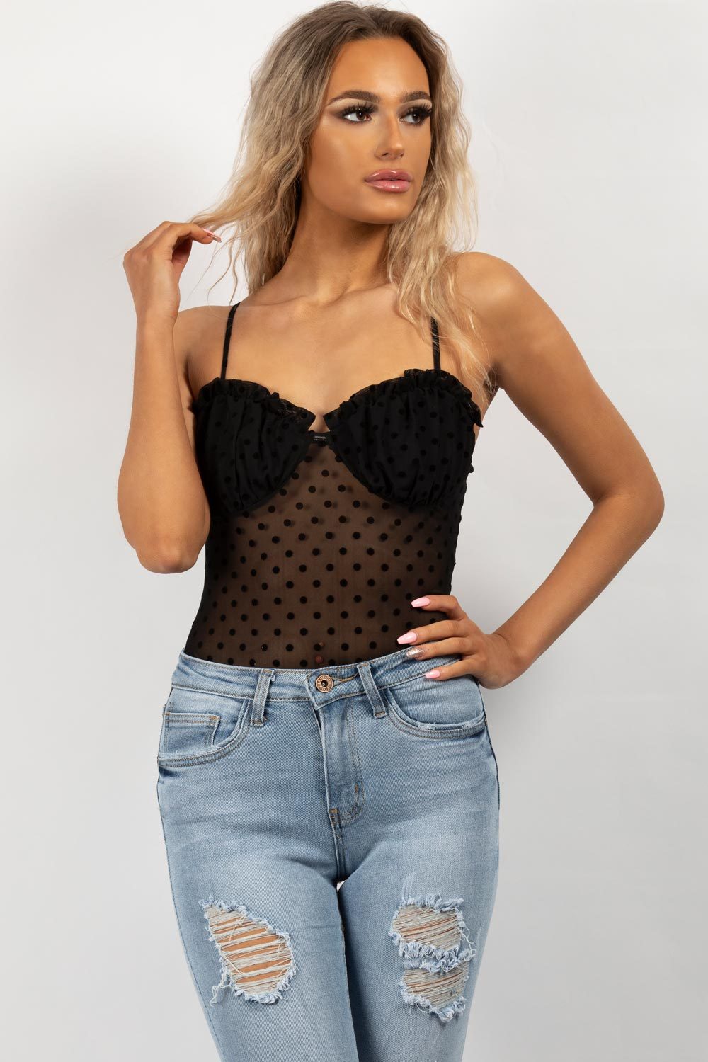 black polkadot bodysuit styledup fashion