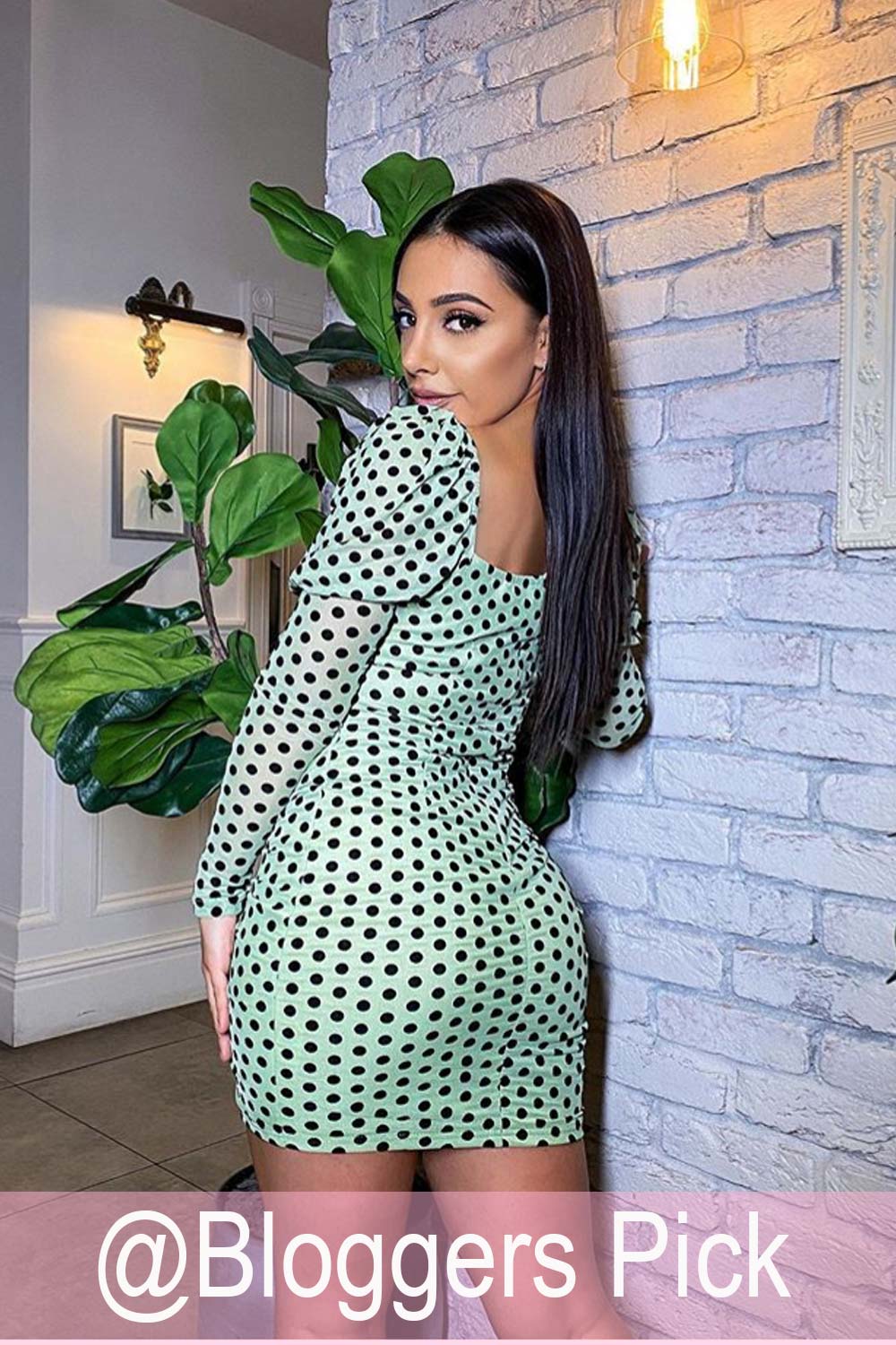 polkadot long sleeve dress green