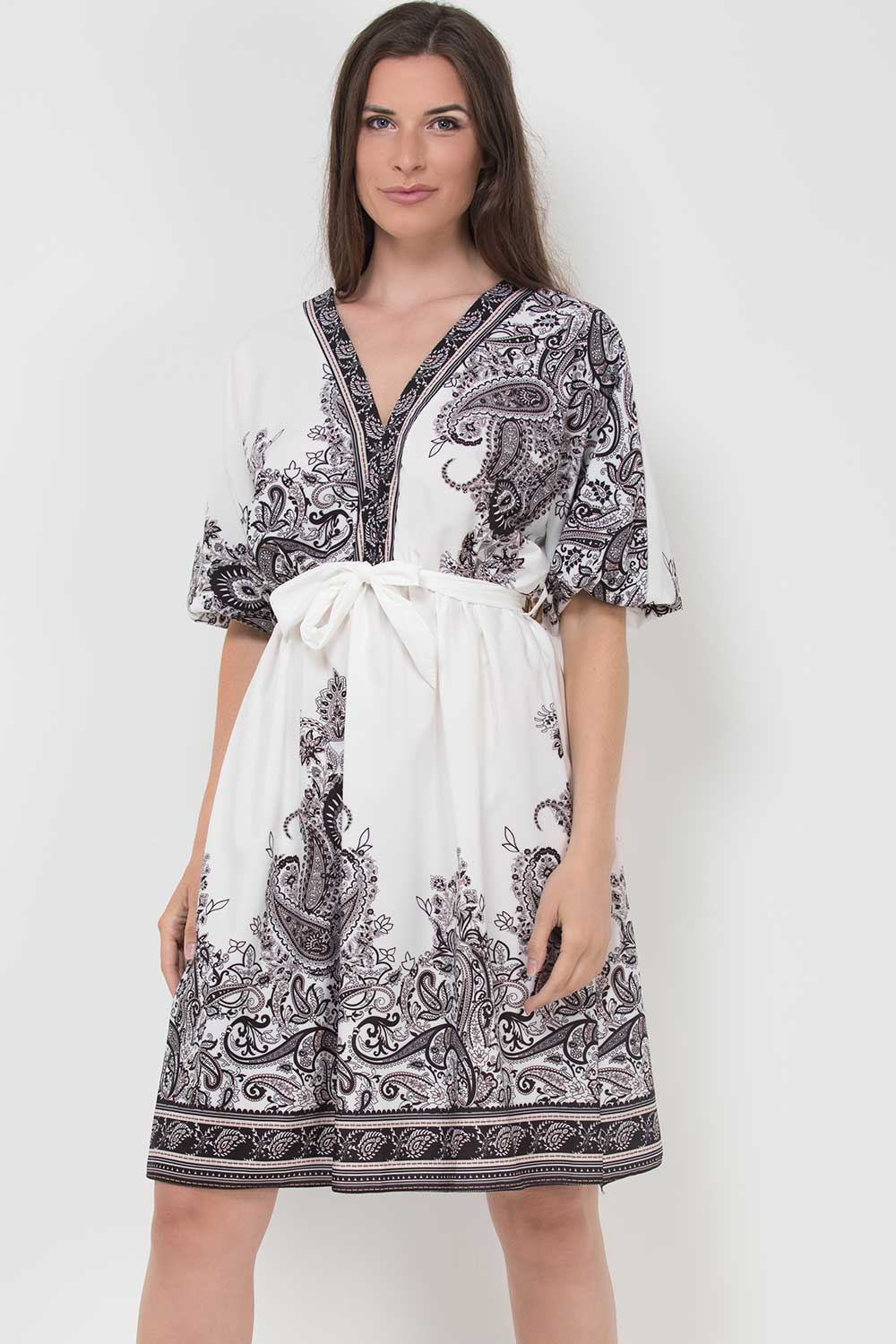paisley print dress white
