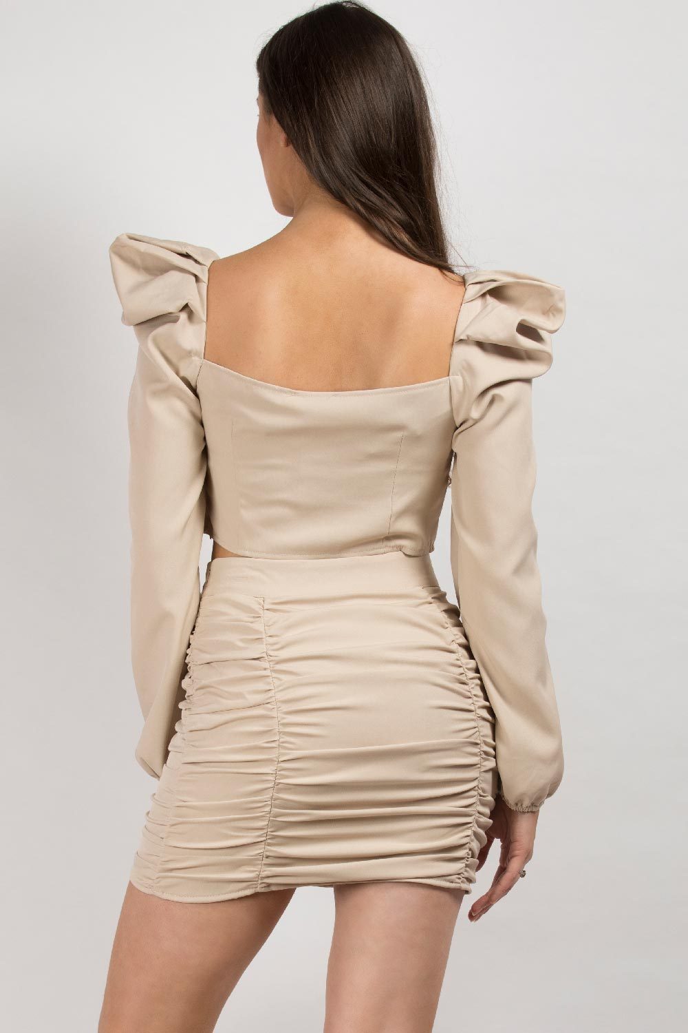 puff sleeve crop top and skirt set