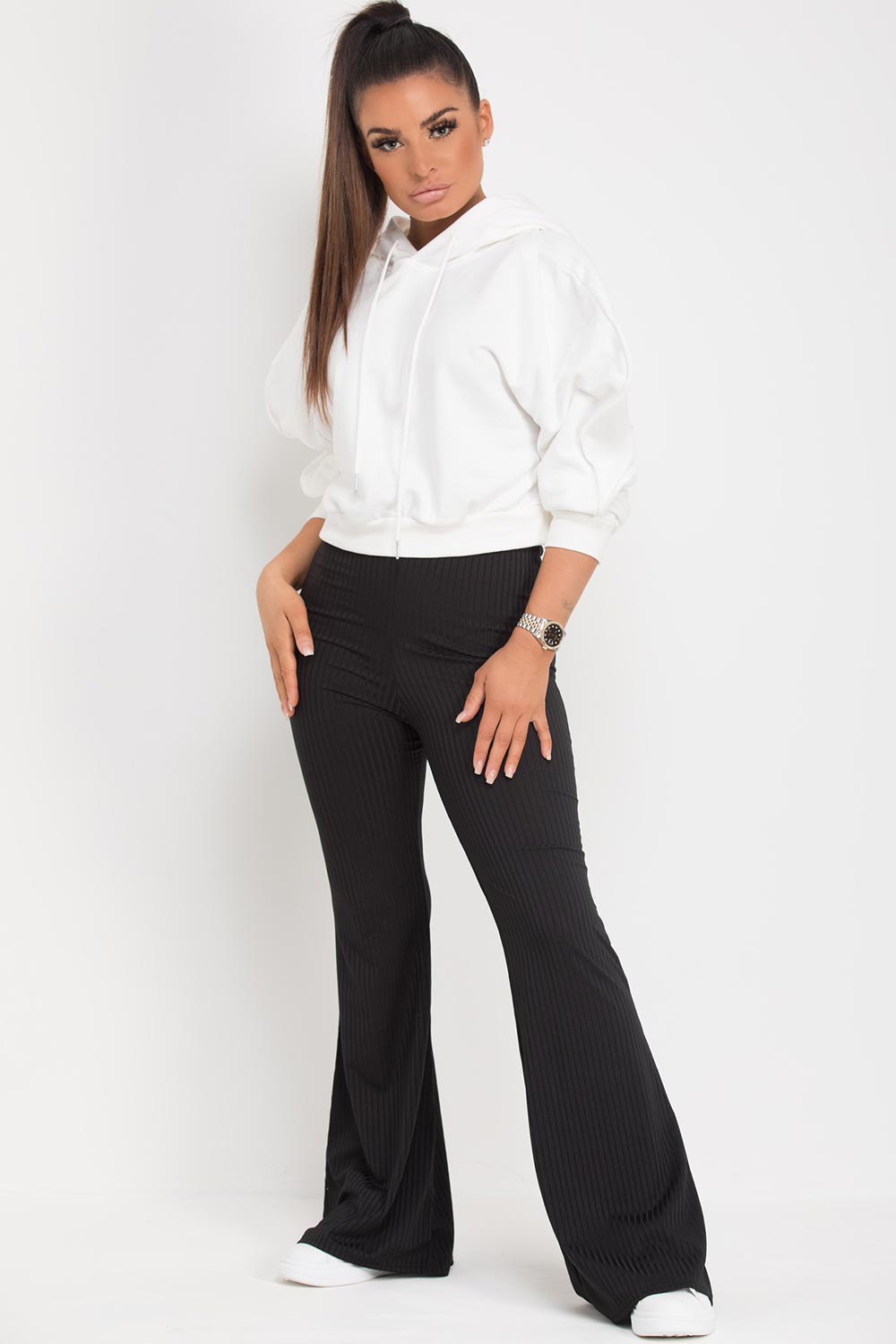 puff shoulder hooded sweatshirt