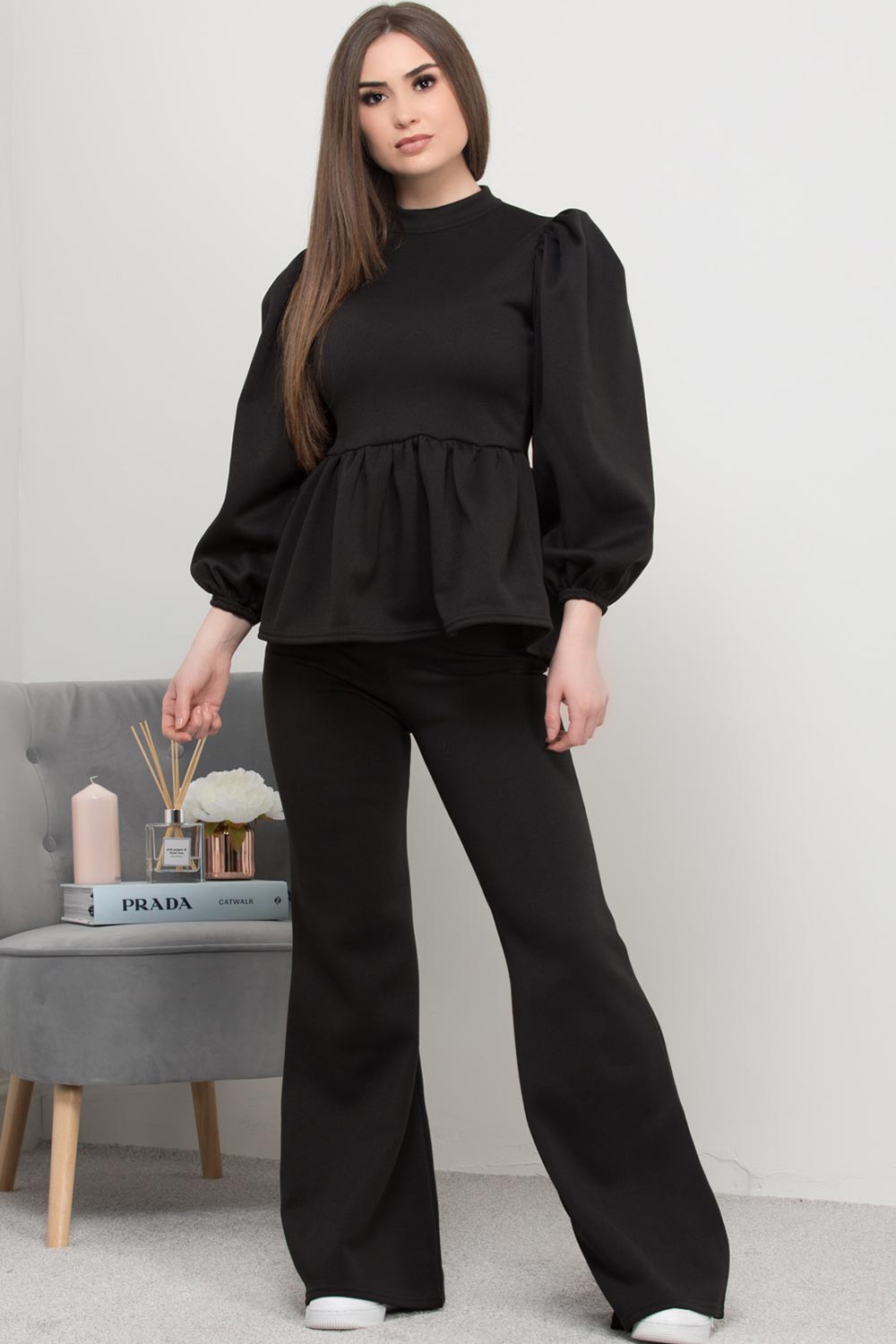 black wide leg loungewear set