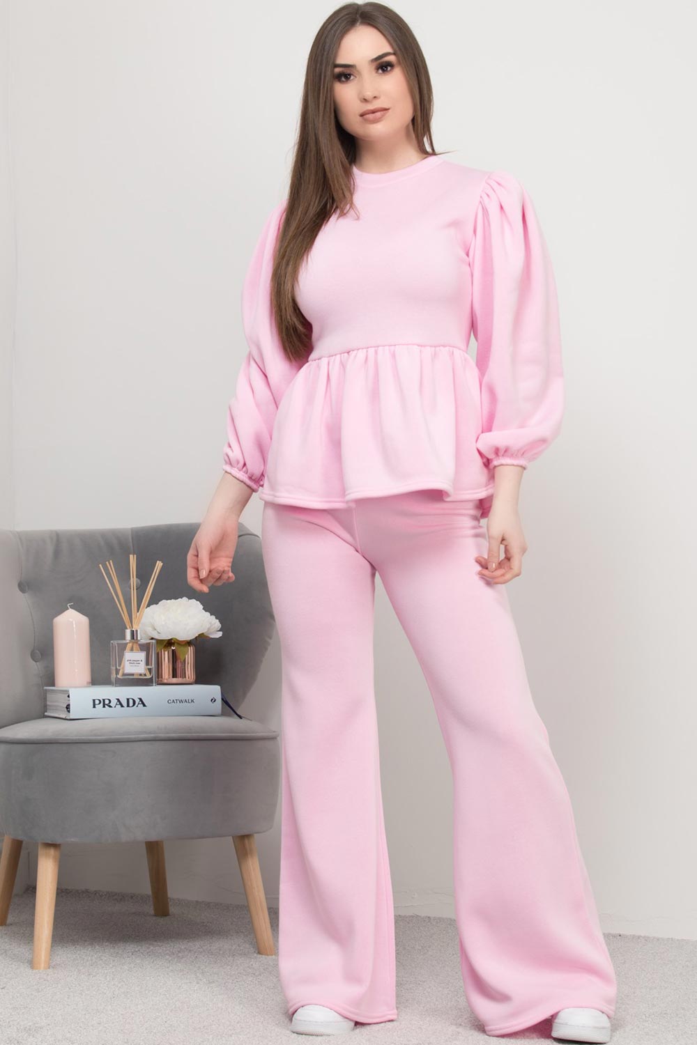 wide leg peplum frill loungewear set