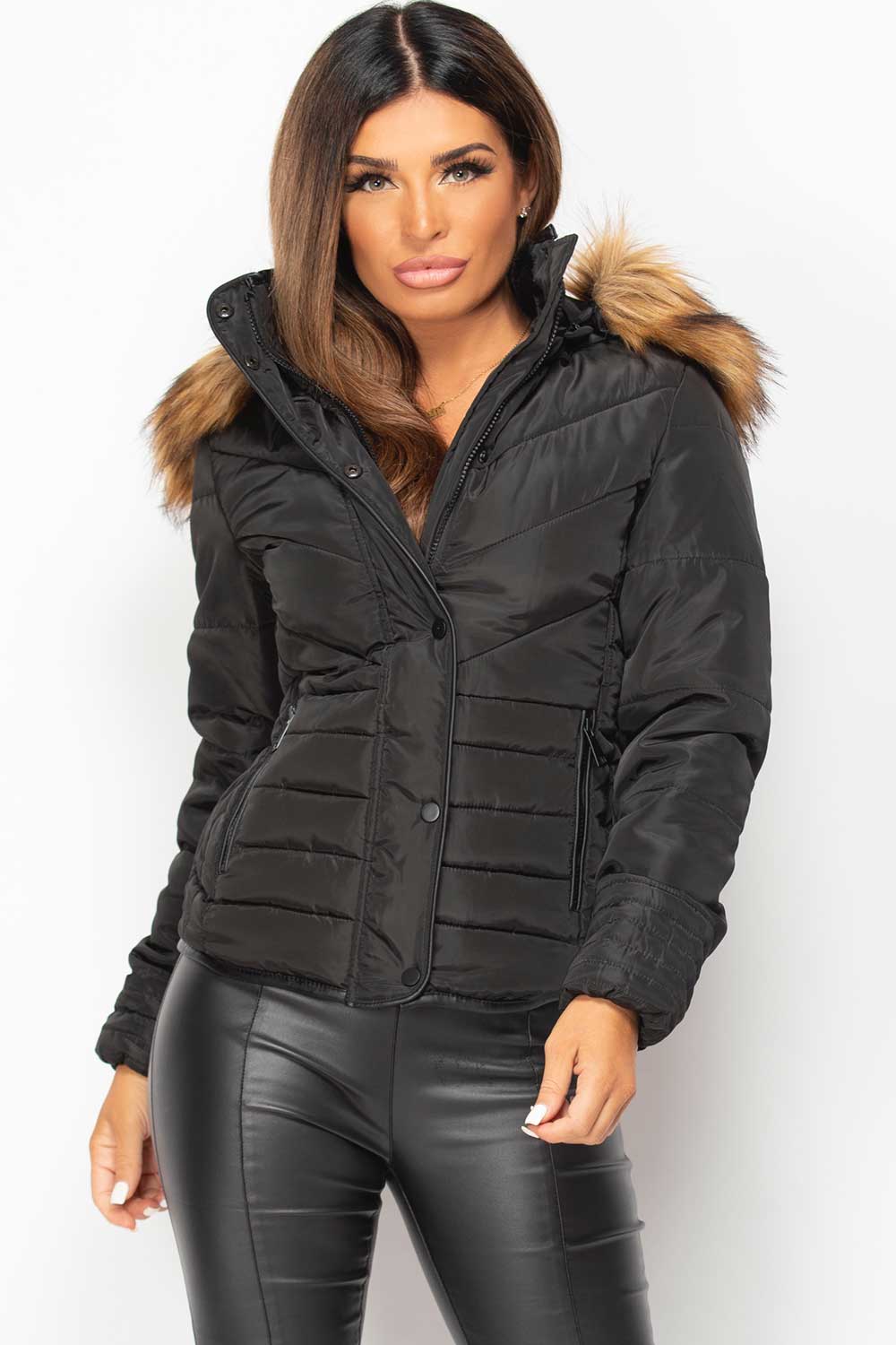 black padded quilted puffer jacket womens