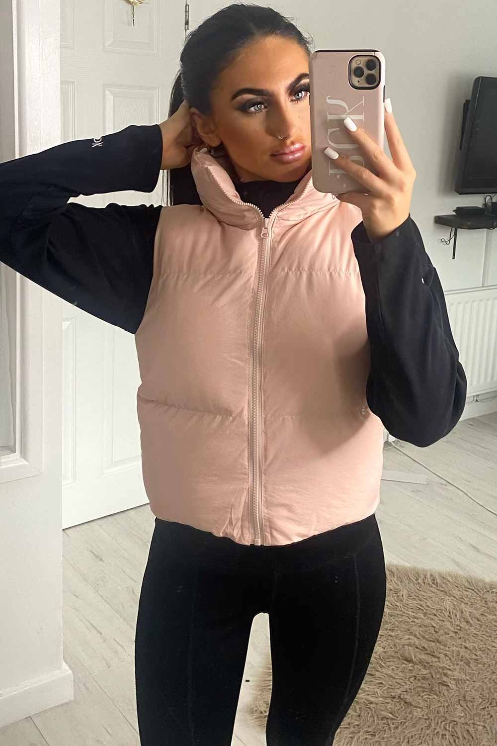 pink puffer padded short gilet bodywarmer