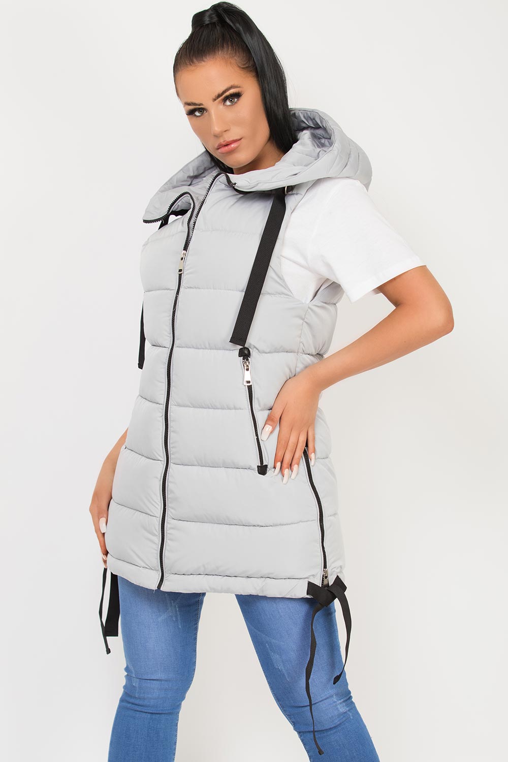 womens grey puffer gilet