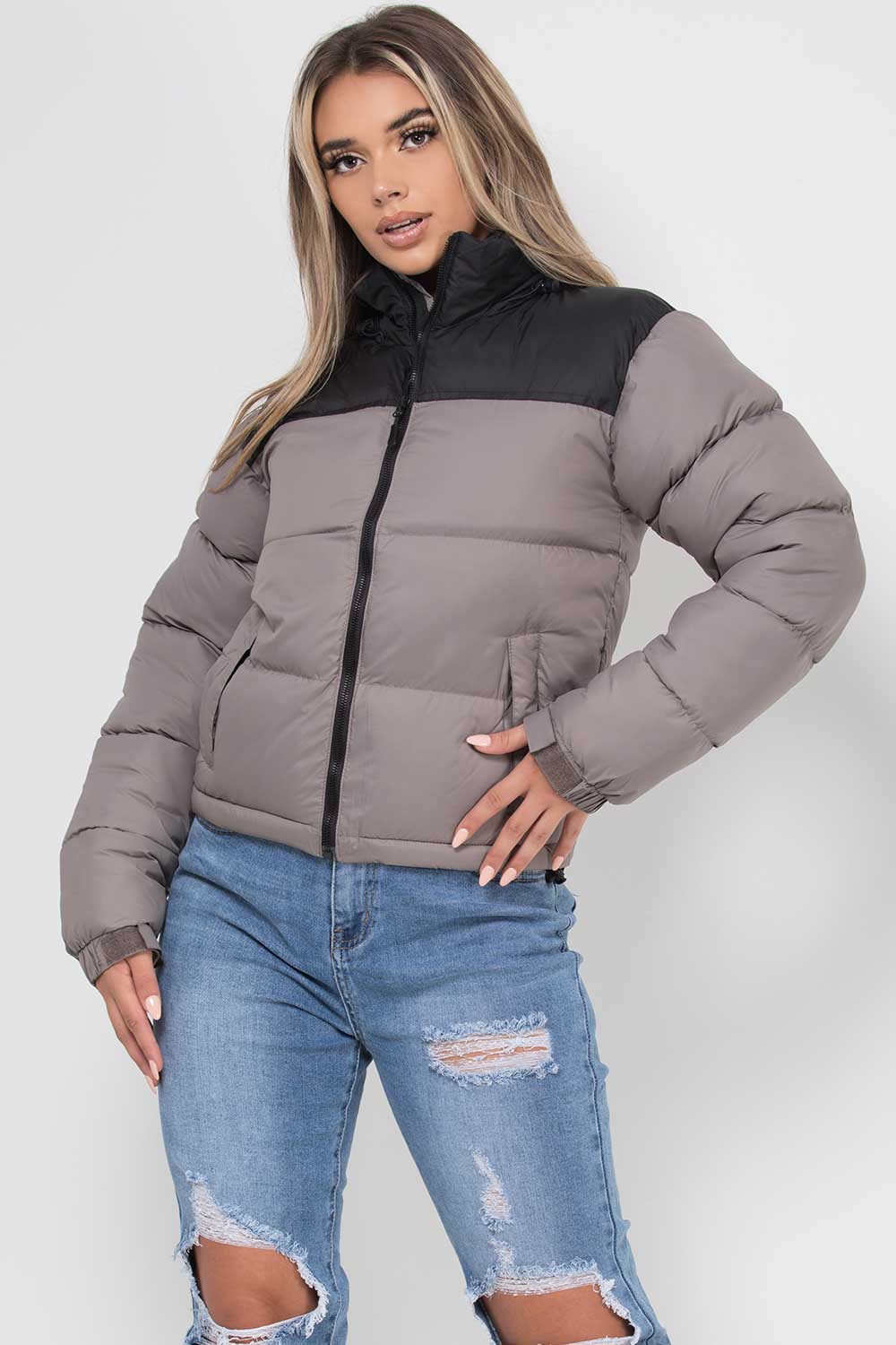 colour block puffer jacket womens